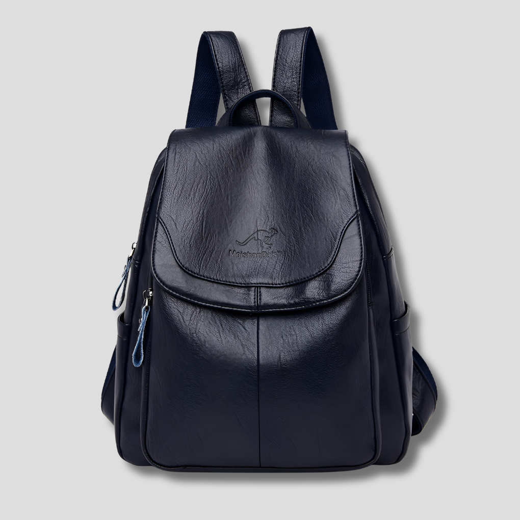 Fashionable anti-theft embossed leather backpack for women. Secure and organized everyday bag.