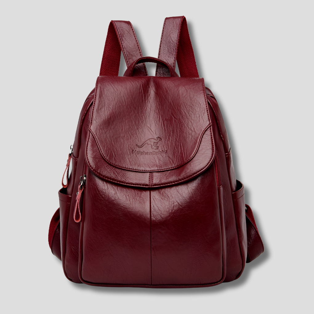 Premium embossed leather anti-theft backpack for women. A stylish and secure travel daypack.