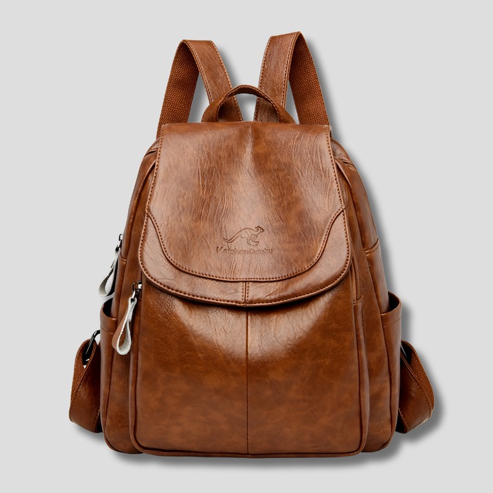 Secure women's embossed leather anti-theft backpack. A chic & practical everyday shoulder bag.