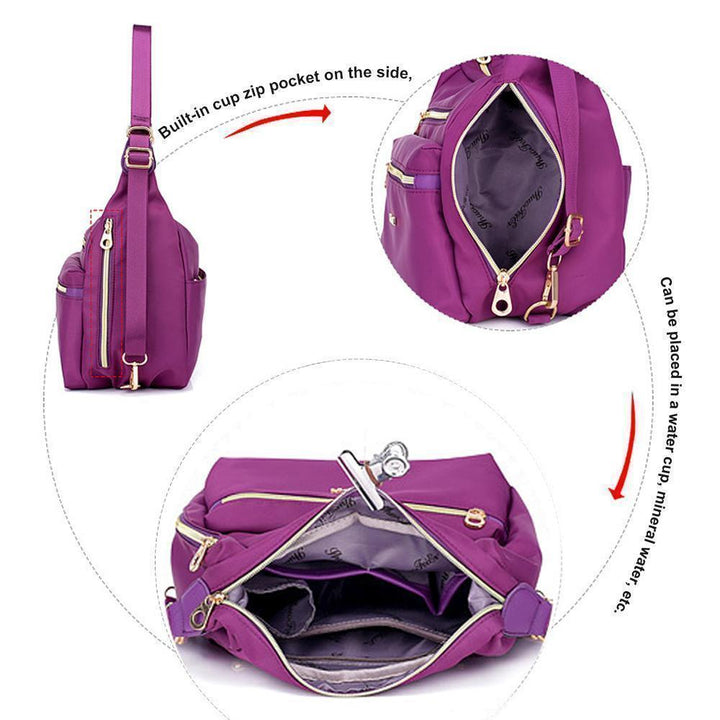 Woman wearing the multi-functional anti-theft shoulder backpack.