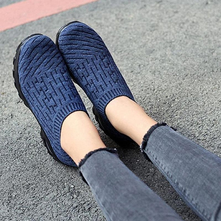 Pair of Women's Arch Support Comfort Walking Shoes, top down view, ideal for daily walks