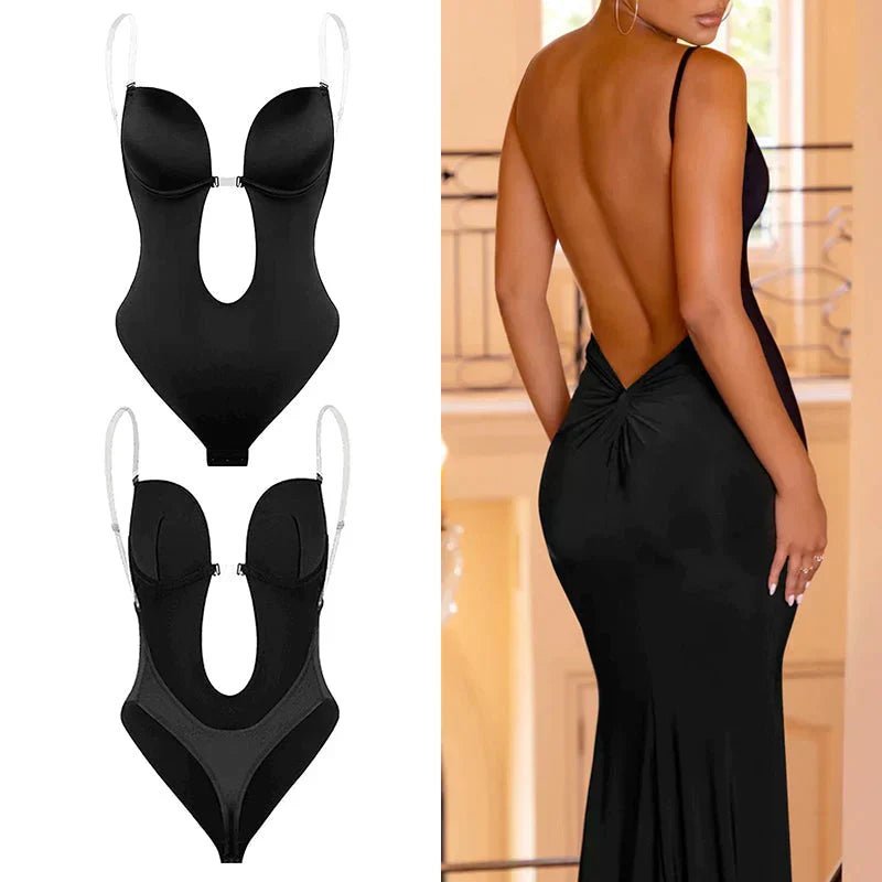 Comfortable women's backless deep plunge shapewear, providing seamless support and shaping.