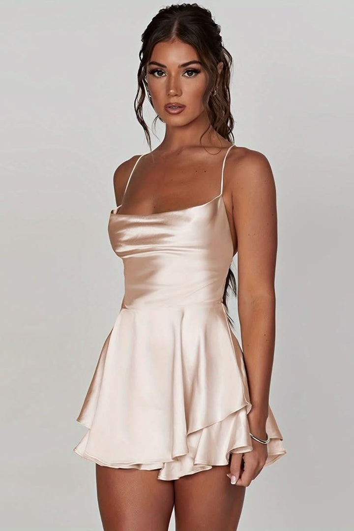Women's formal backless halter dress for evening wear.