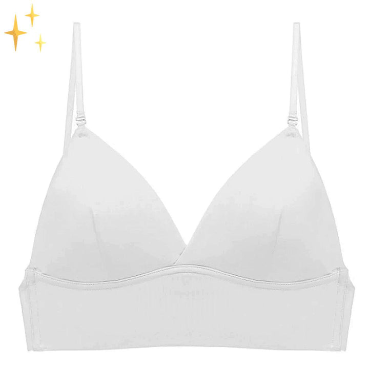 White women's backless bra, seamless & supportive for formal low-back dresses & special occasions.