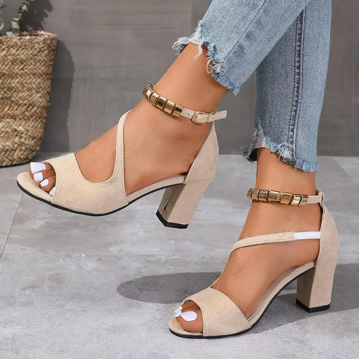 Comfortable women's beaded block heel sandals, perfect for summer parties & special events.