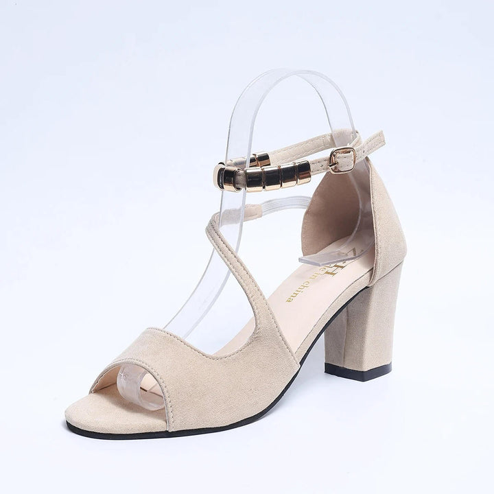 Stylish women's beaded ankle strap sandals with a stable block heel, ideal for any outfit.