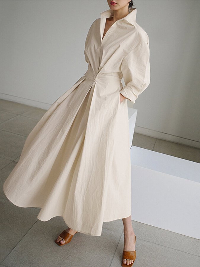 Women's belted shirt maxi dress in a flowing fabric, perfect for elegant everyday wear