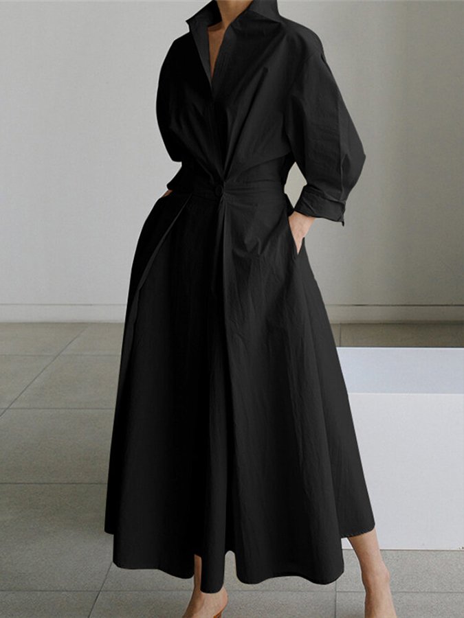Elegant women's casual dress; a belted shirt maxi dress suitable for daily wear