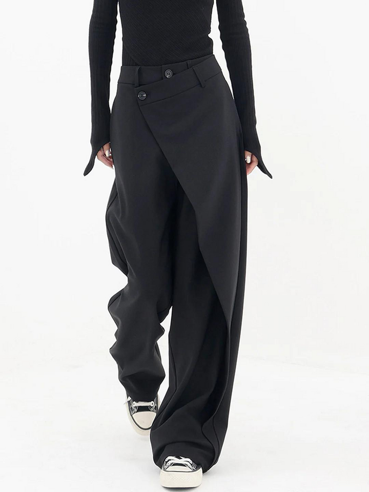 Relaxed fit women's asymmetric baggy trousers, perfect for comfort & versatile fashion.