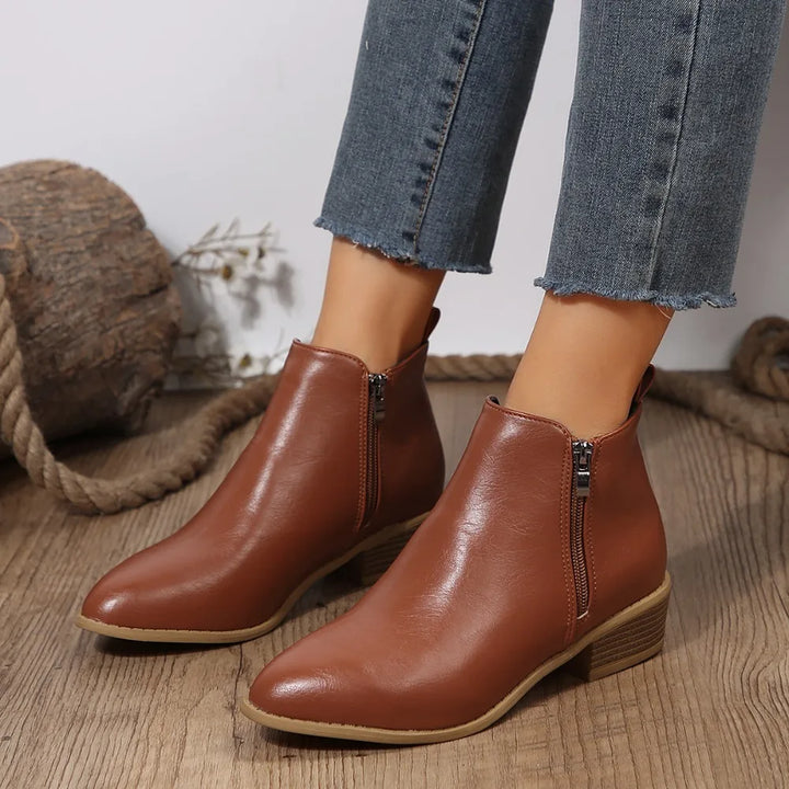 Brown women's ankle boots, casual design with convenient side zip, perfect for everyday fashion