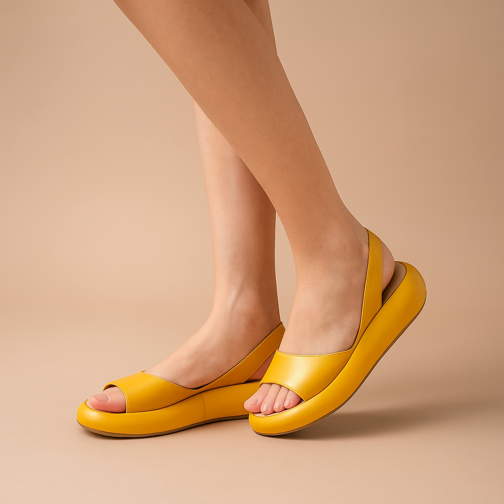 Stylish women's slip-on wedge sandals, black slingback design, summer fashion footwear