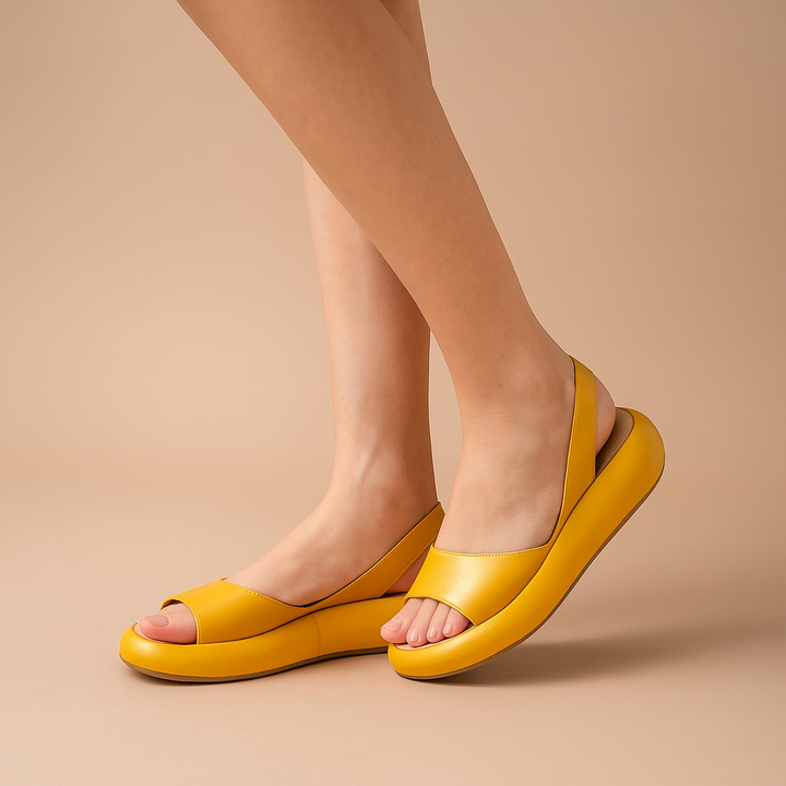 Stylish women's slip-on wedge sandals, black slingback design, summer fashion footwear