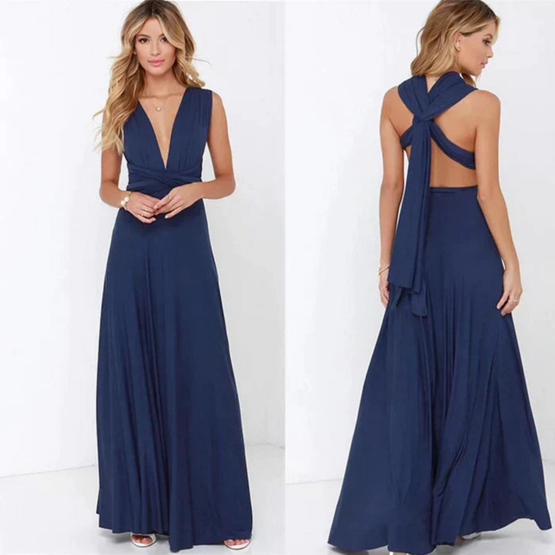 Elegant women's backless summer maxi dress in a flowing silhouette, versatile for any occasion.