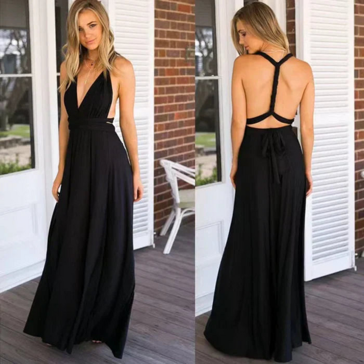 Convertible women's maxi dress in a vibrant color, offering multiple styles for a unique look.