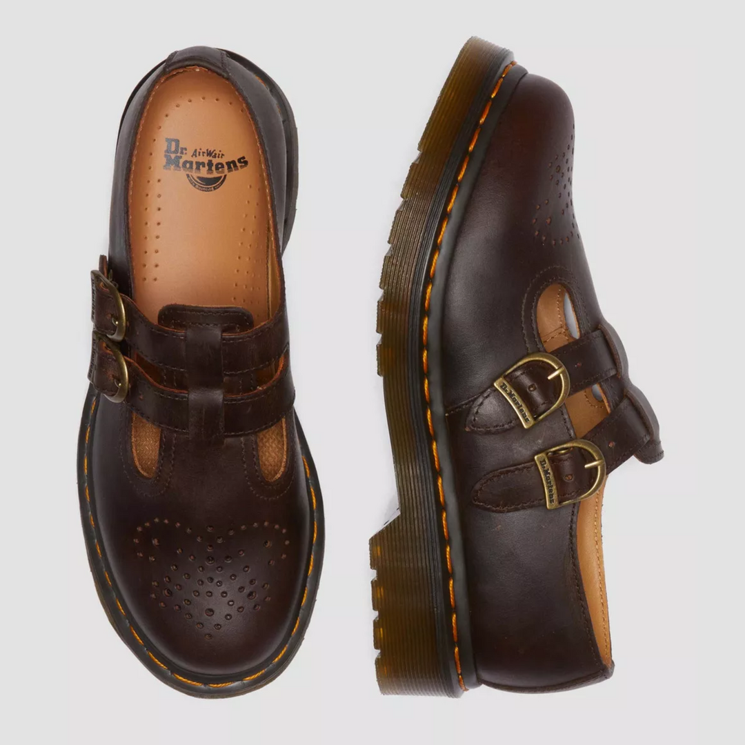 Versatile brown Mary Janes for women with double buckles, suitable for casual and classic wear.