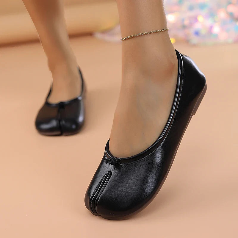 Women's casual slip-on flats, designed with a modern split toe for a distinctive touch.