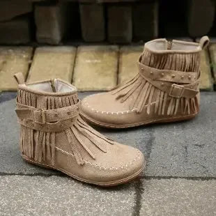 Casual footwear: women's black fringe ankle boots with buckle, perfect for everyday wear