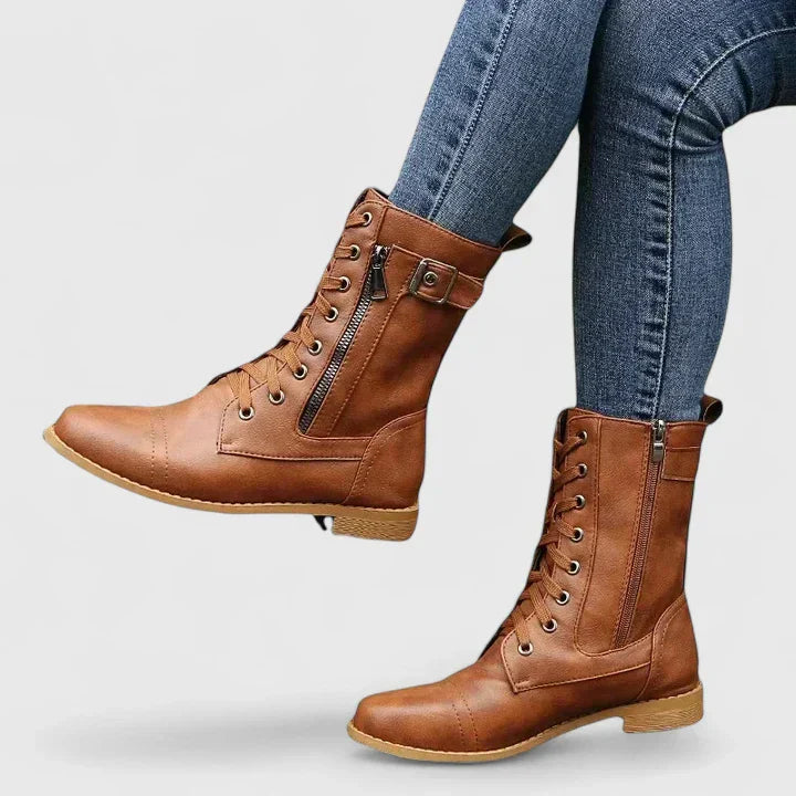 Stylish women's lace-up ankle boots with side-zip for effortless wear, a must-have fashion boot.