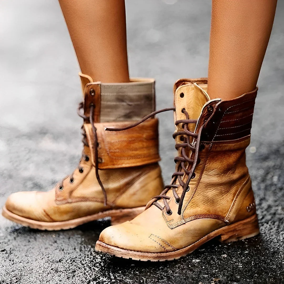 Stylish women's combat boots with durable sole and lace-up front, perfect for winter footwear