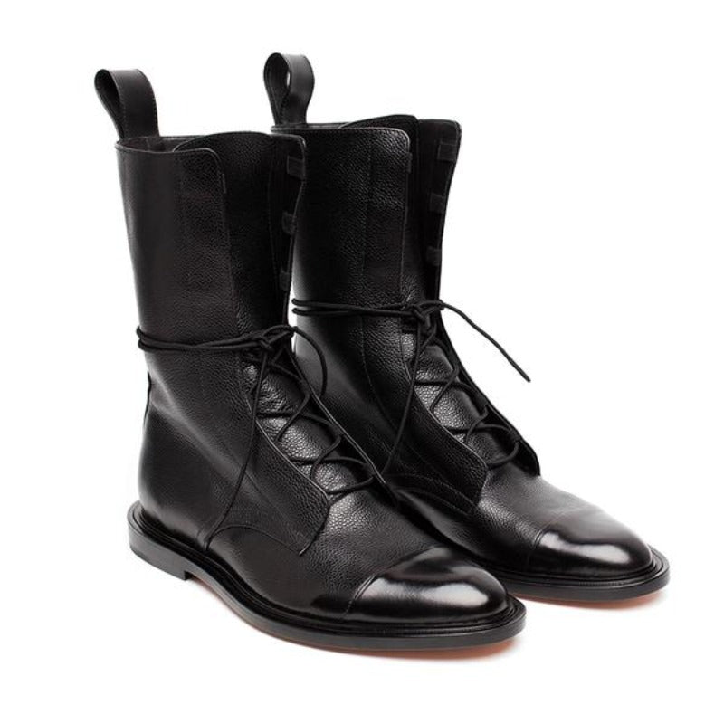 Women's black lace-up combat boots with durable sole, perfect for casual fashion.