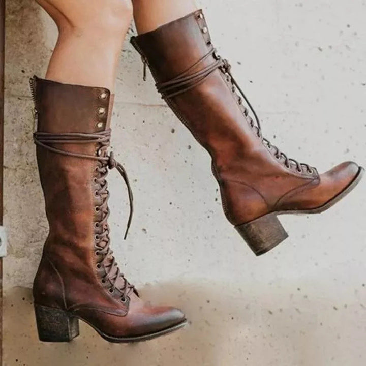 Stylish women's tall boots with full lace-up detail and practical block heel.
