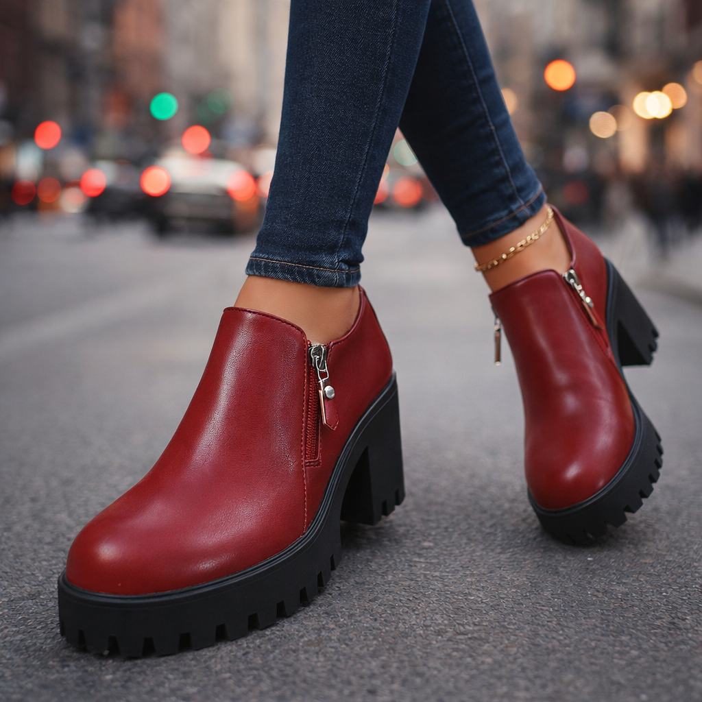 Women's black leather block heel dress shoes, elegant and comfortable