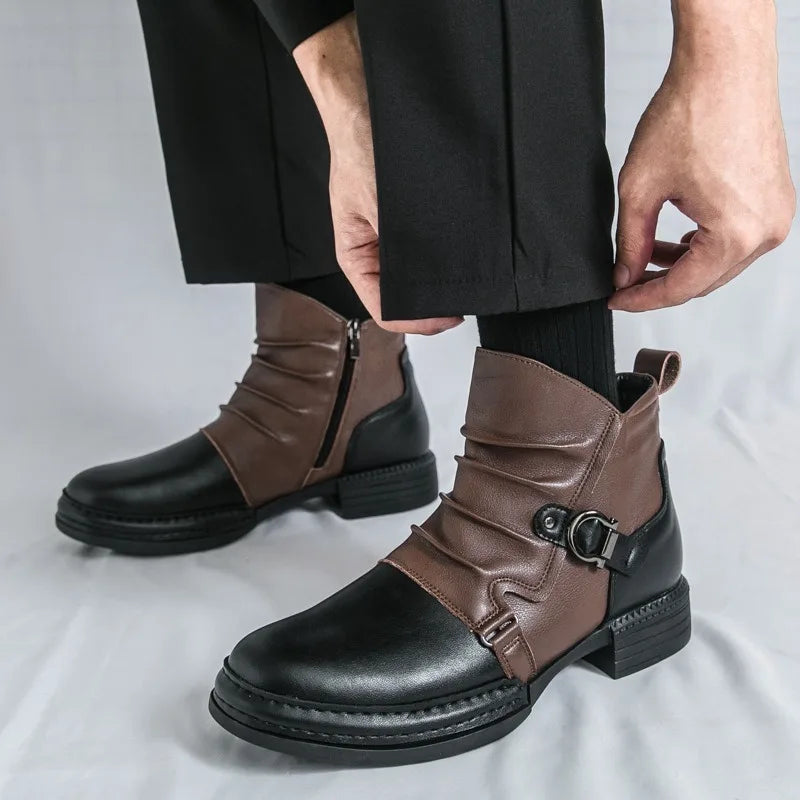 Women's durable leather buckle ankle boots, ideal for everyday wear in colder seasons