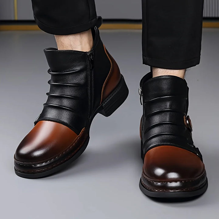 Black leather ankle boots for women, showcasing the sturdy buckles and craftsmanship