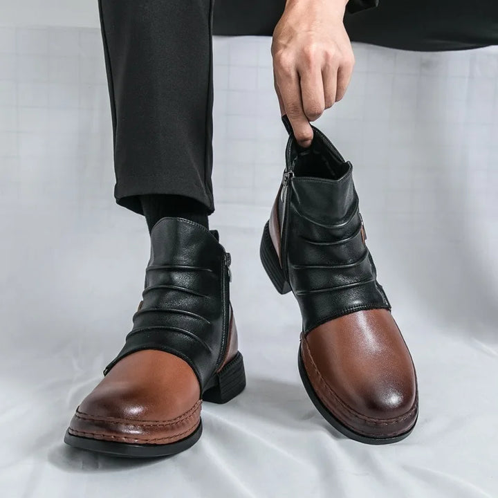 Stylish women's winter boots, made of genuine leather with fashionable buckle details