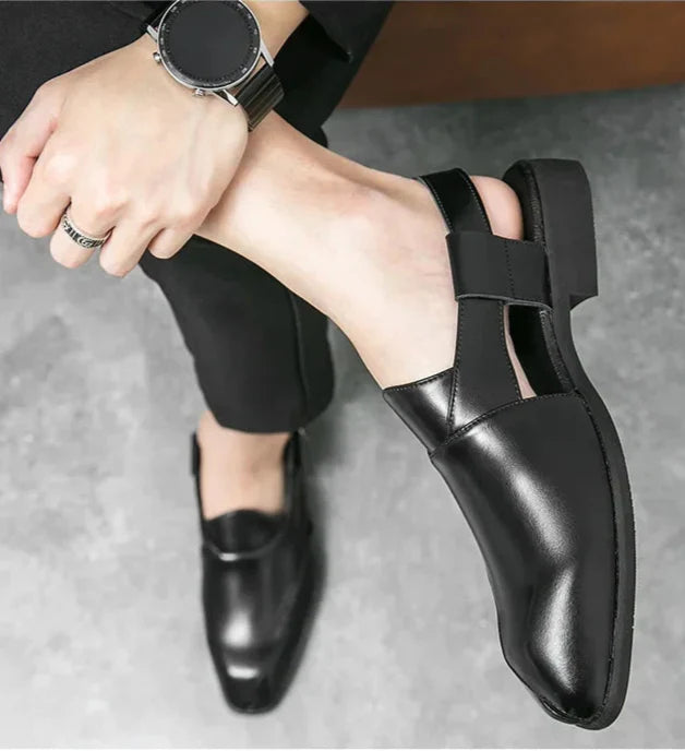 Women's leather square toe slingback loafers in a neutral tone, ideal for spring/summer fashion