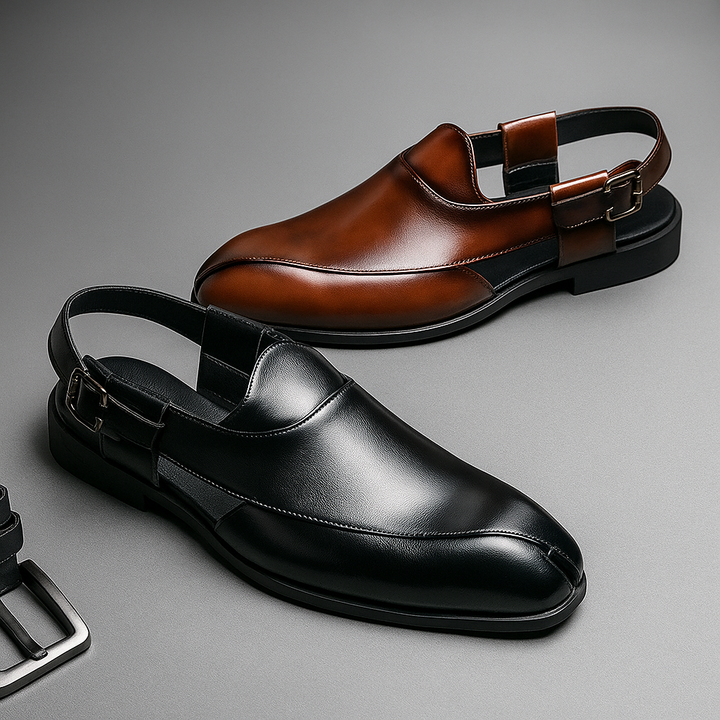Close-up of a women's leather square toe slingback loafer, showcasing quality craftsmanship