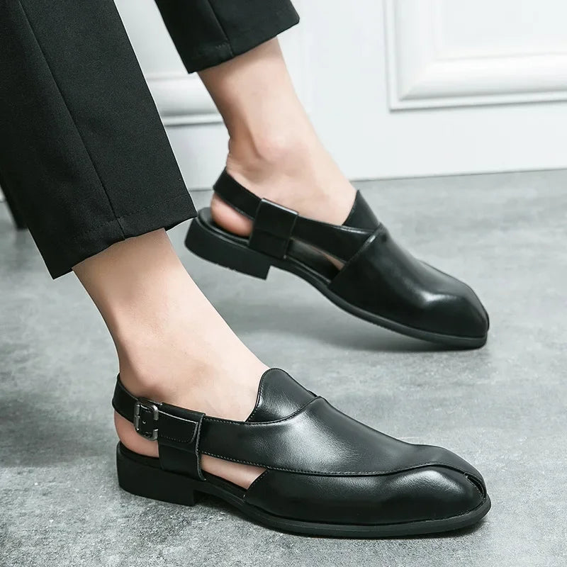Stylish women's brown leather square toe slingback loafers, perfect for warm weather