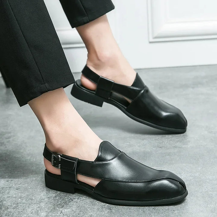 Stylish women's brown leather square toe slingback loafers, perfect for warm weather
