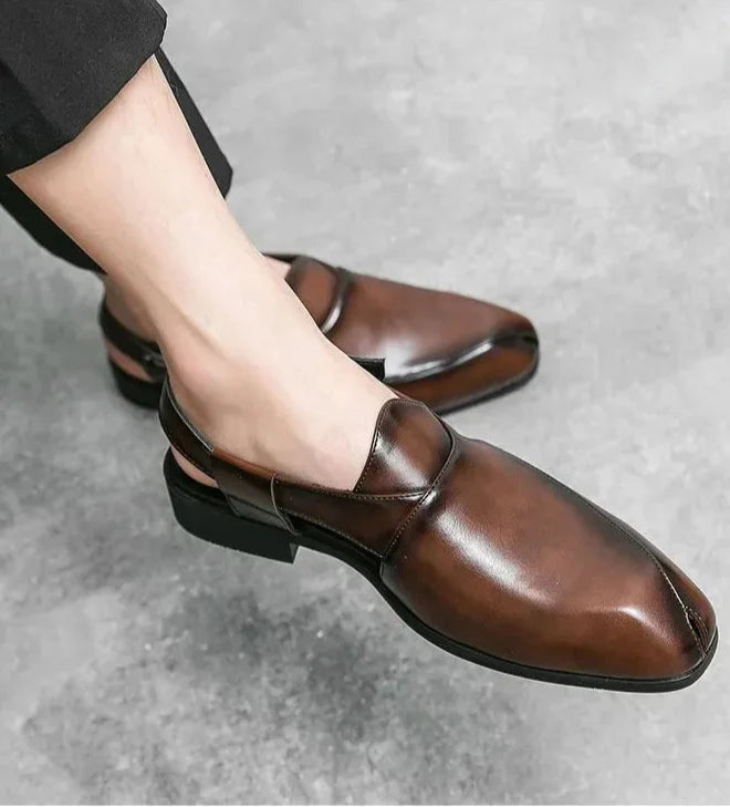 Women's leather square toe slingback loafers in black, versatile and comfortable footwear