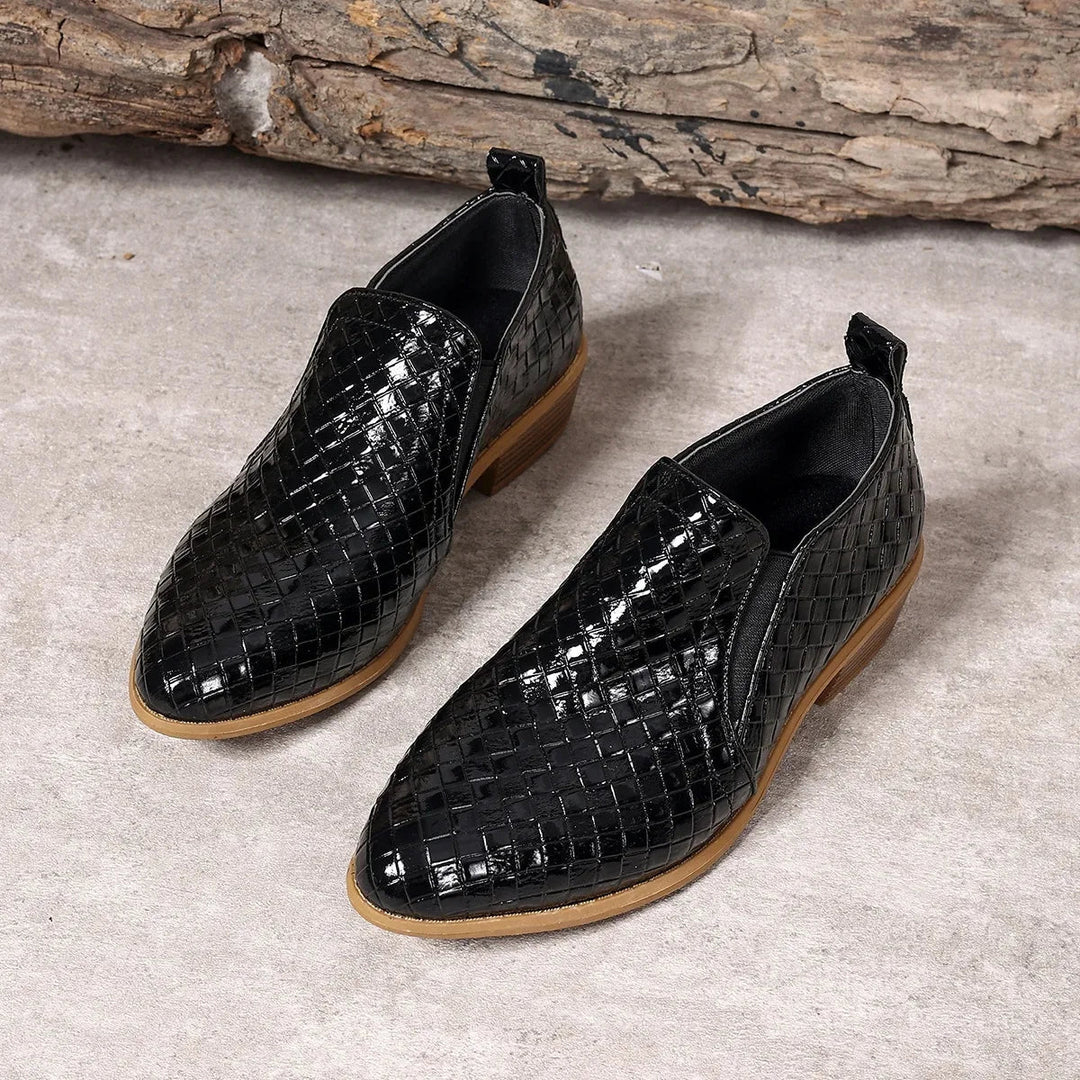 Everyday women's ankle boots designed with a chic leather weave and an effortless slip-on fit.