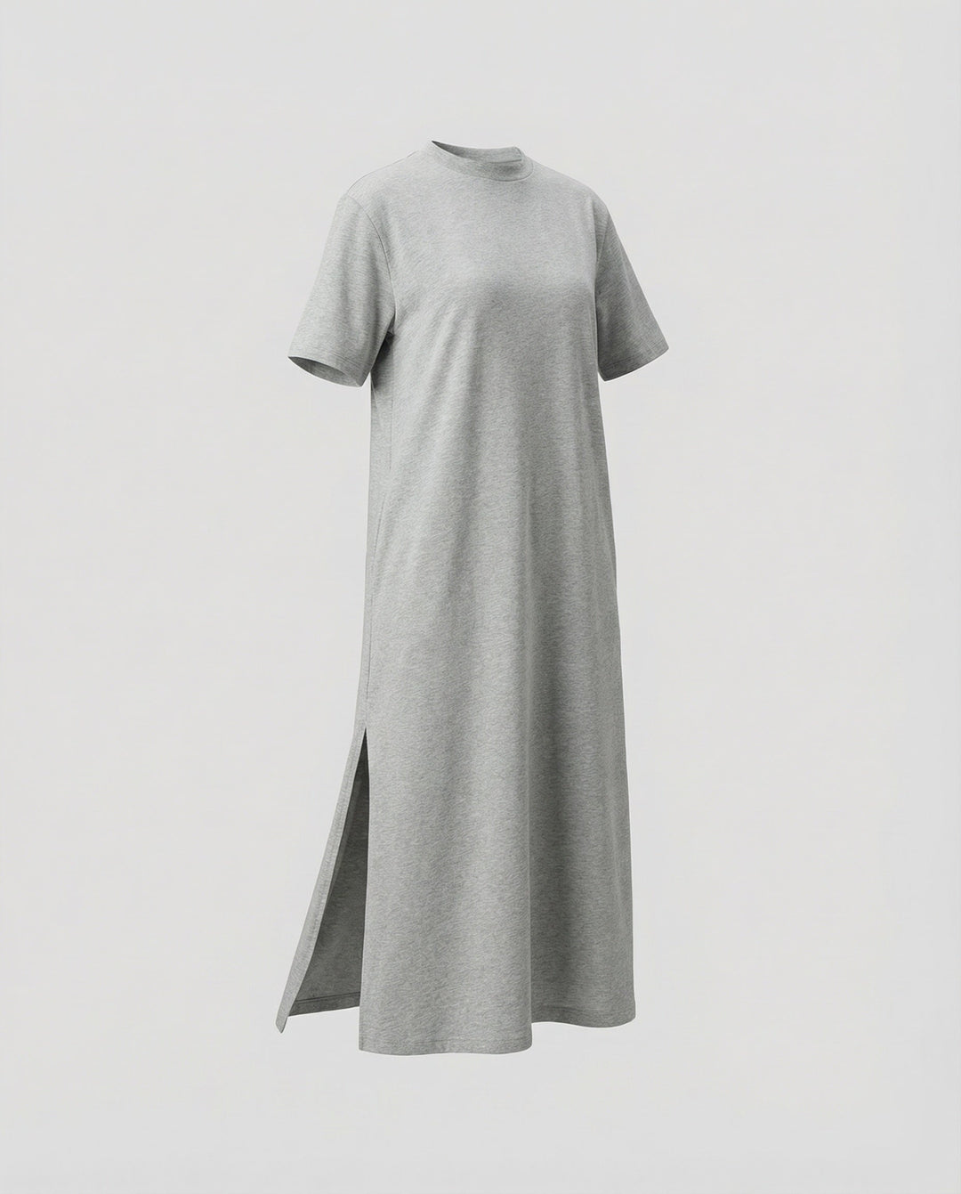 Versatile women's mock neck oversized maxi dress, short sleeve, side split. Ideal for casual summer or everyday.