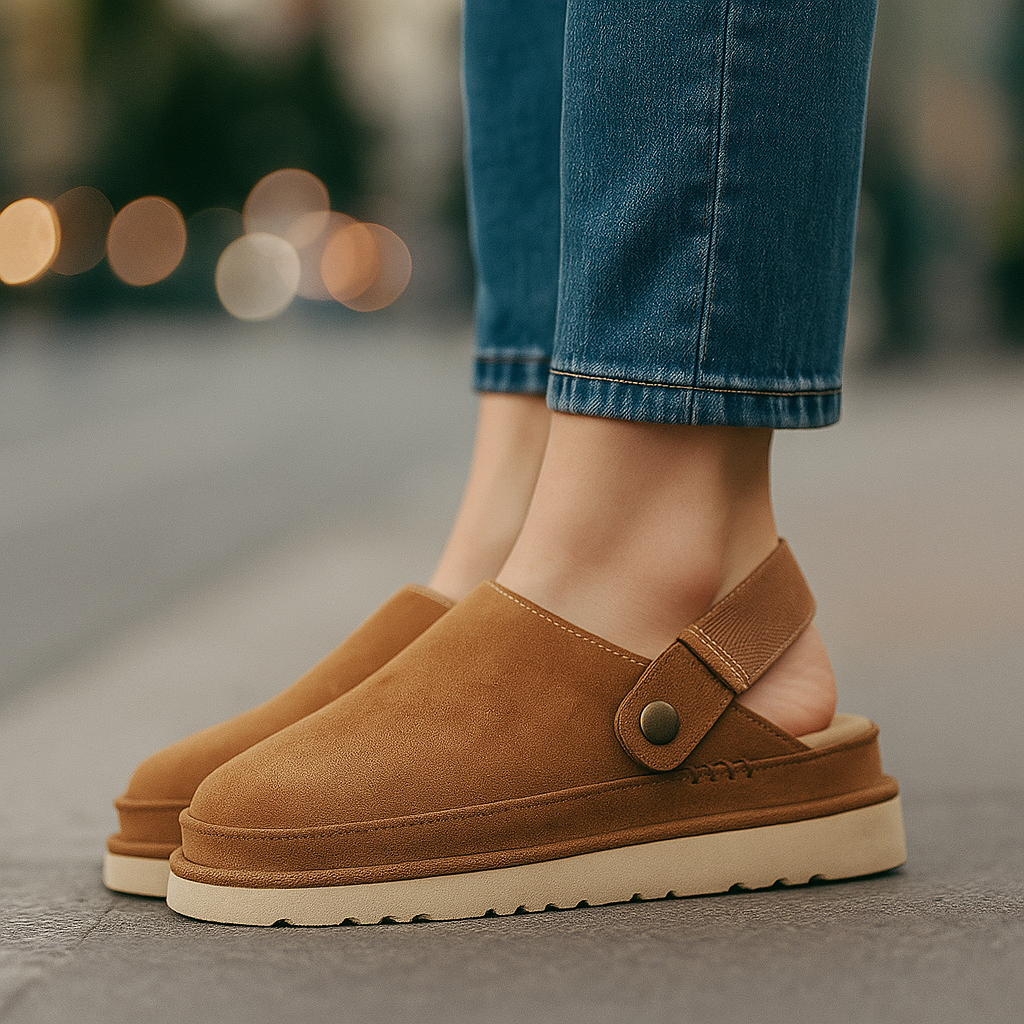 Pair of women's beige orthopedic comfort clogs, ideal casual footwear with arch support