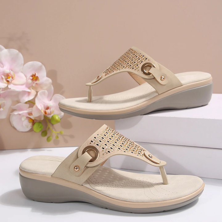 Navy blue slip-on orthopedic sandals for women, cushioned and comfortable footwear