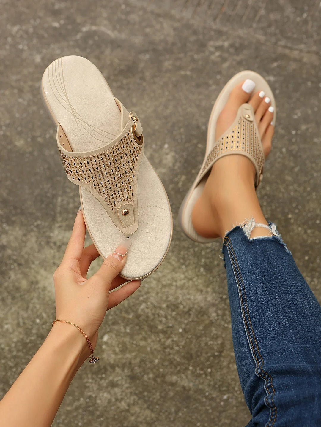 Angled shot of navy orthopedic sandals, emphasizing comfort and stylish design
