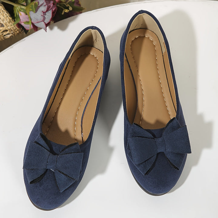 Blue women's orthopedic comfort flats, low heel, casual style.