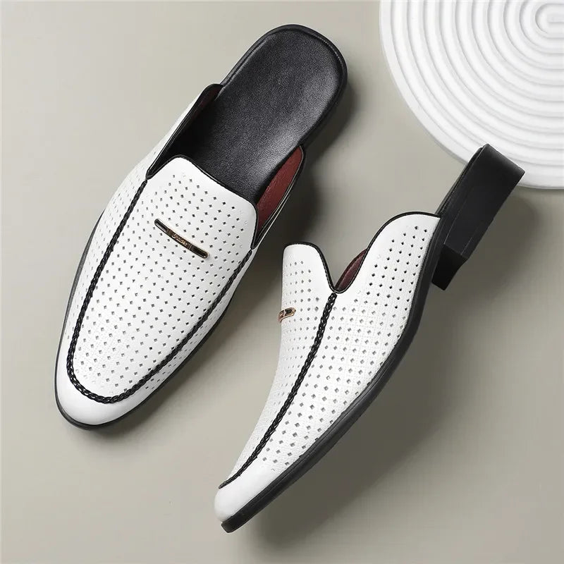 Trendy women's perforated leather slip-ons, a modern take on classic mule footwear