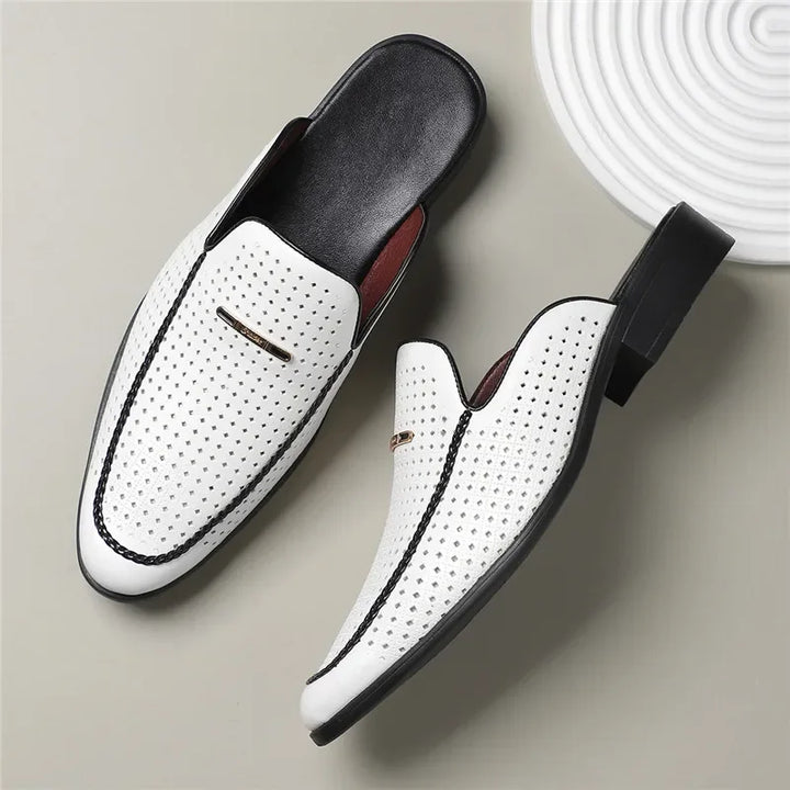 Trendy women's perforated leather slip-ons, a modern take on classic mule footwear