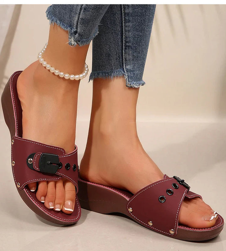 Versatile white platform wedge slide sandals for women, pairing with various summer looks