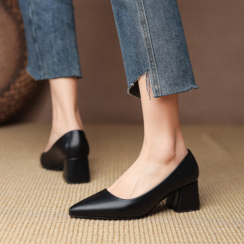 Stylish women's pointed toe block heel pumps. Durable, non-slip design provides stability and confidence for any event.