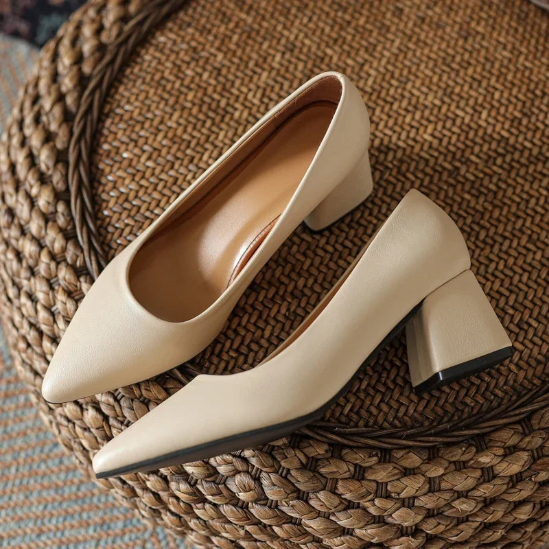 Sleek women's pointed toe block heels. Classic non-slip pumps, suitable for office professionals and evening events.