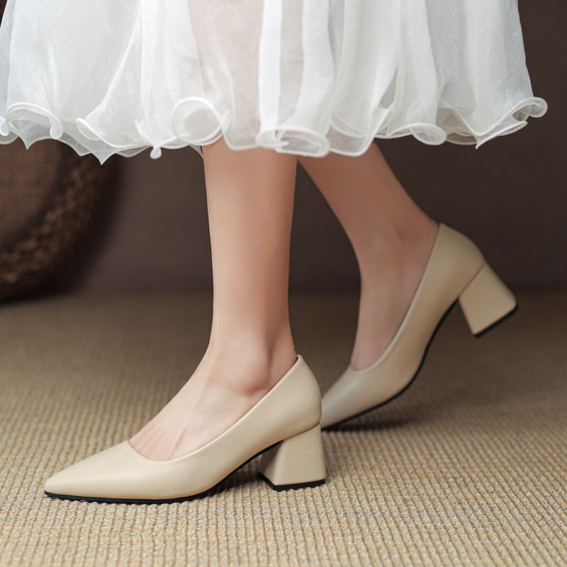 Modern classic women's pointed toe block heel pumps. Non-slip, comfortable, and versatile for office and event wear.