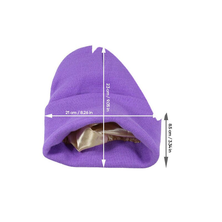Soft pink satin-lined beanie, a protective knitted hat for women's winter styling