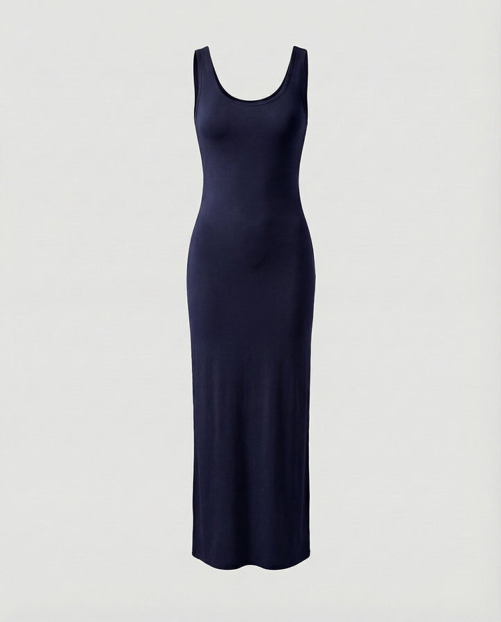 Women's summer scoop neck sleeveless bodycon maxi dress, casual yet chic, perfect for warm weather fashion.