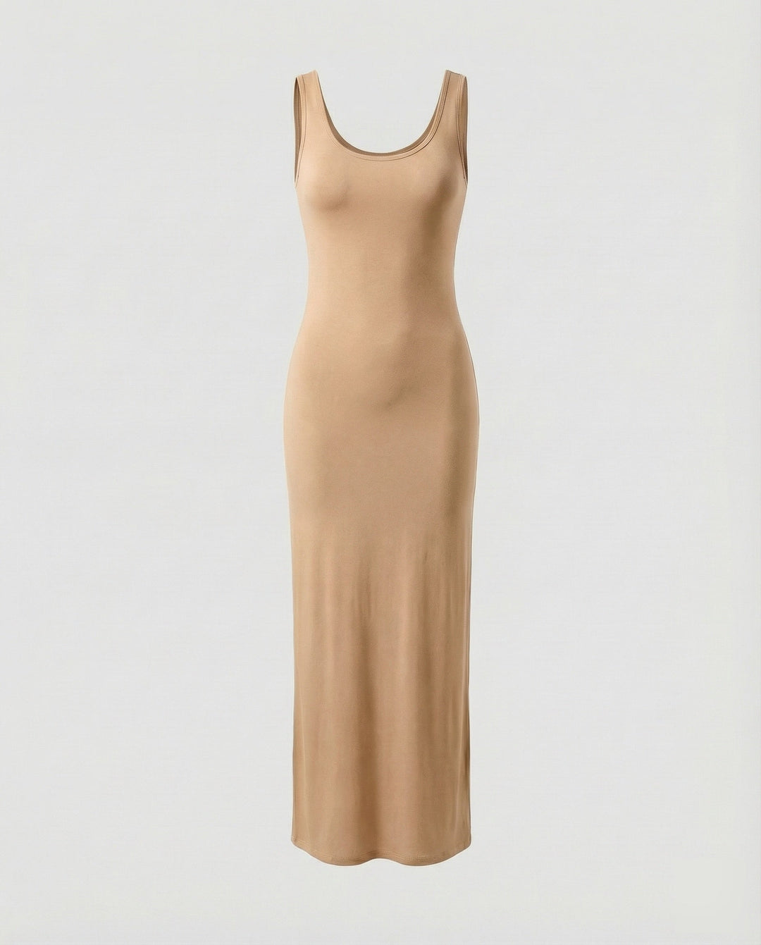 Elegant women's scoop neck sleeveless bodycon maxi dress, ideal for evening events, chic & figure-flattering.