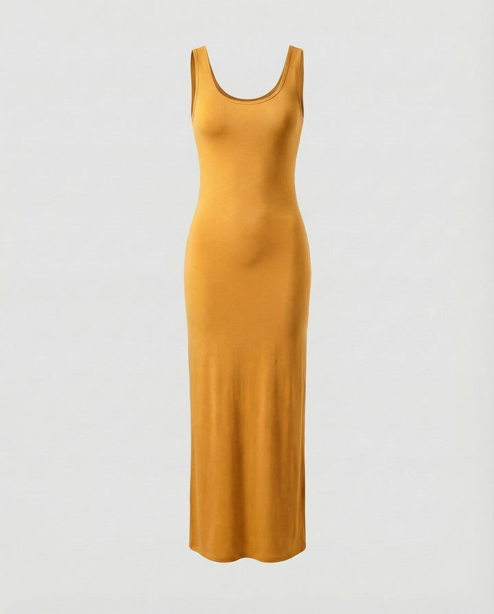 Casual women's scoop neck sleeveless bodycon maxi dress, comfortable & chic for everyday summer wear.